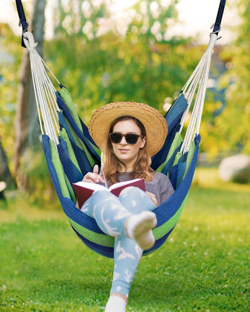 Halalona Hammock Chair Hanging Hammock Chair Rope Swing 2 Cushions Included-Sturdy & Durable Soft Cotton Hand Woven Hammock Swing for Bedroom, Porch, Patio-Indoor/Outdoor - Image 2